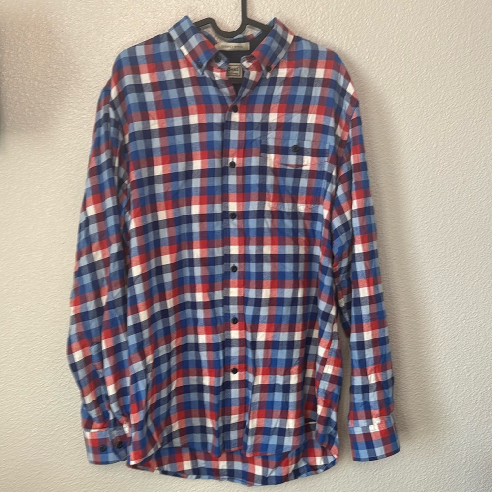 L.L. Bean Slightly Fitted Red White Blue Flannel Long Sleeve Casual Shirt Oxford